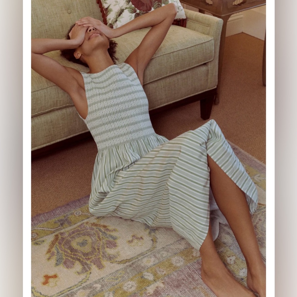 Hill House Mint Green Striped Sleeveless Midi Dress - Picture 5 of 8